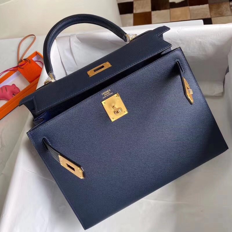 Hermes Kelly 28cm Handbag Shoulder Bag in Deep Blue Epsom Leather